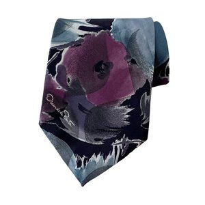Vintage Oscar De La Renta Tie Polyester &‎ Silk Blend Floral Made USA Necktie